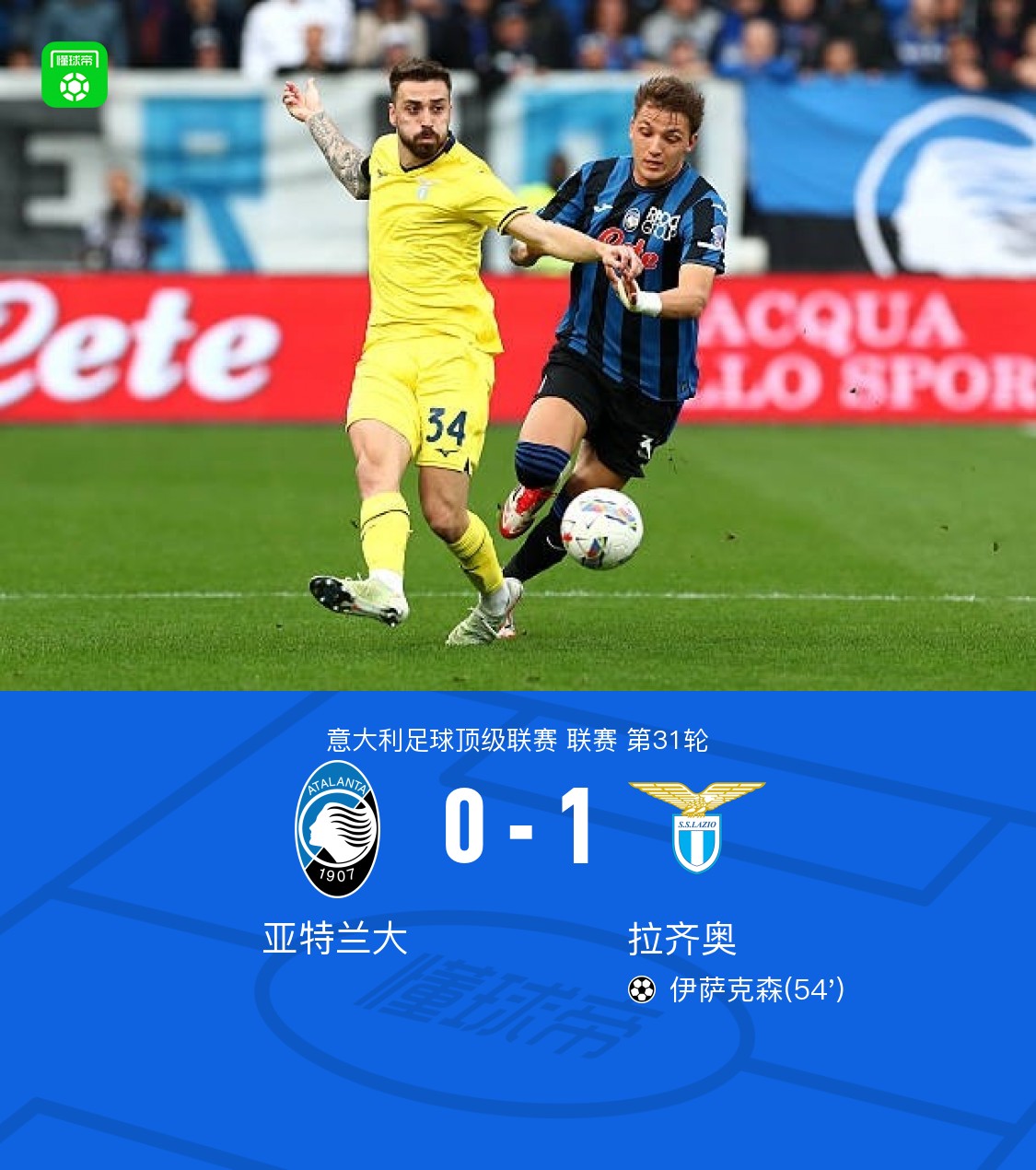 亚特兰大客场不敌拉齐奥,失去积分领先 亚特兰大客场不敌拉齐奥,失去积分领先